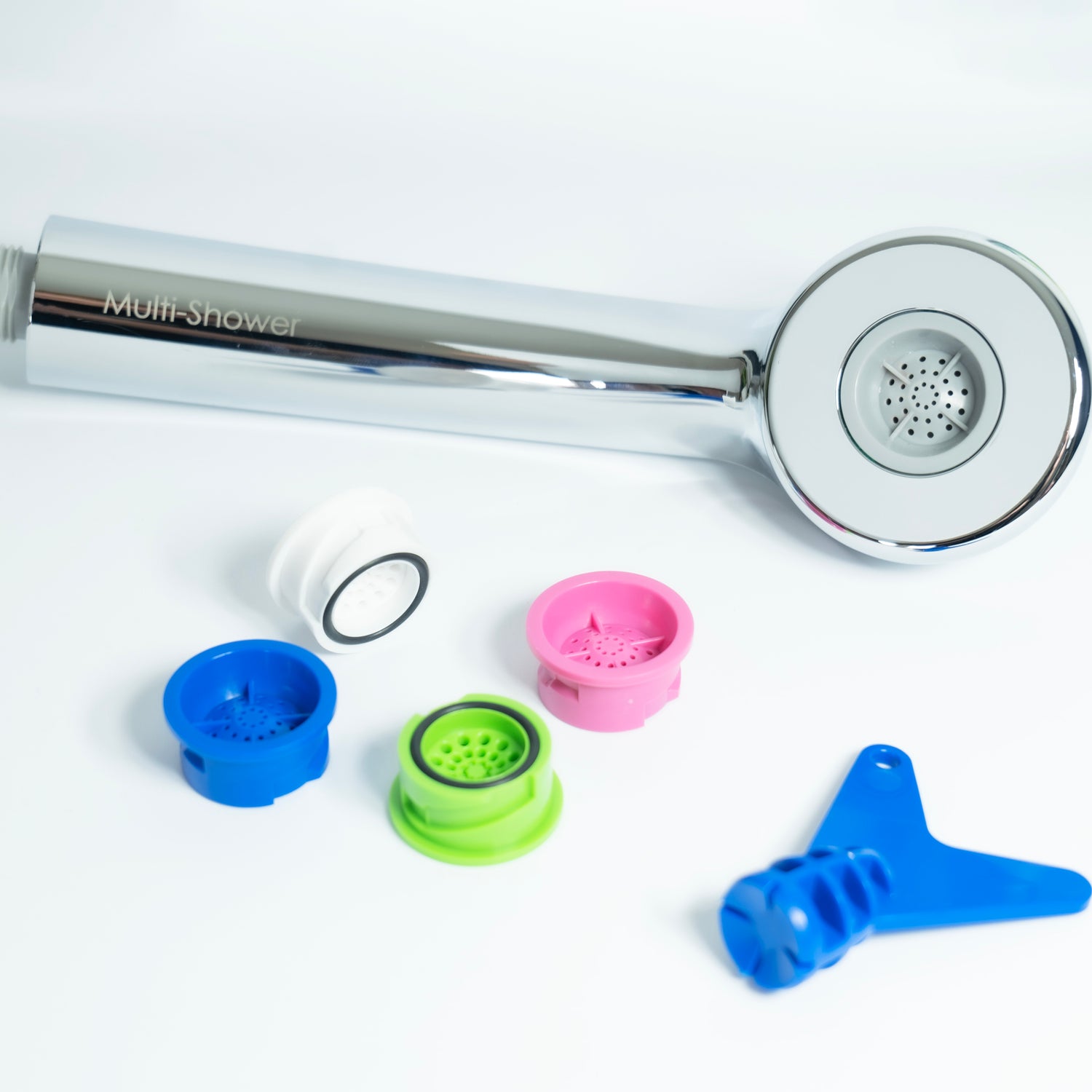 chrome hand held shower head with replaceable inserts